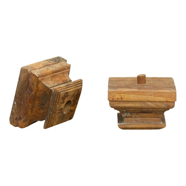 Set of Two Teak British Colonial Column Capitals For Sale