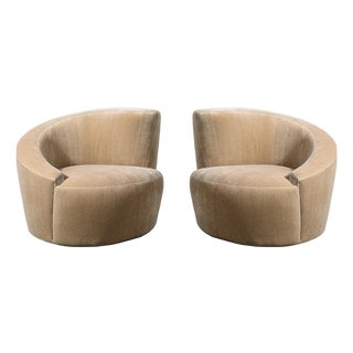 Pair of Swiveling "Nautilus" Chairs by Vladimir Kagan in Luxe Camel Mohair For Sale