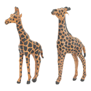 Standing Giraffe Painted Leather Sculptures, 2