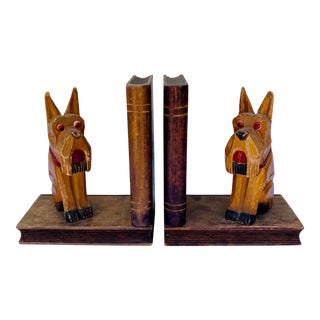 Mid 20th Century Pair of Mid Century Carved Wood Scottish Terrier Bookends For Sale