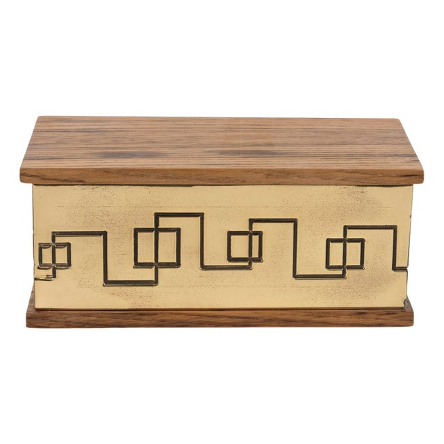 Rectangular Decorative Box in Brass and Wood, 1970s For Sale