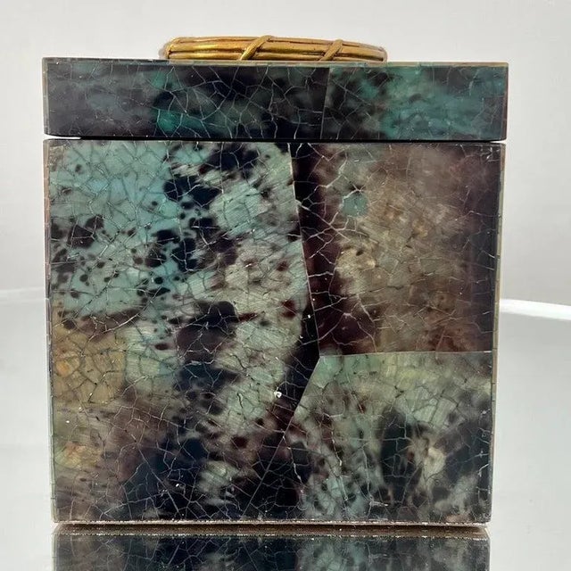 2010s Mosaic Green Penshell Box With Brass Accent by Maitland Smith For Sale - Image 5 of 9