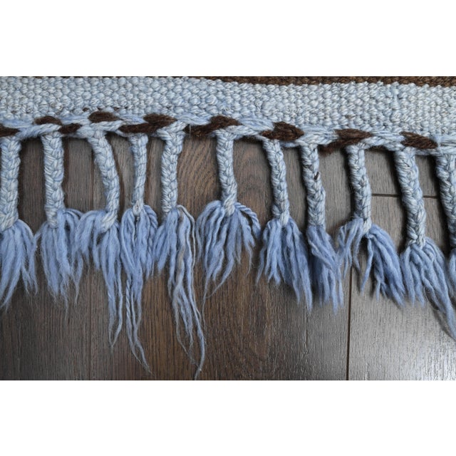 Textile 1970s Vintage Turkish Oushak Handmade Wool Cotton Blue Runner Rug For Sale - Image 7 of 11