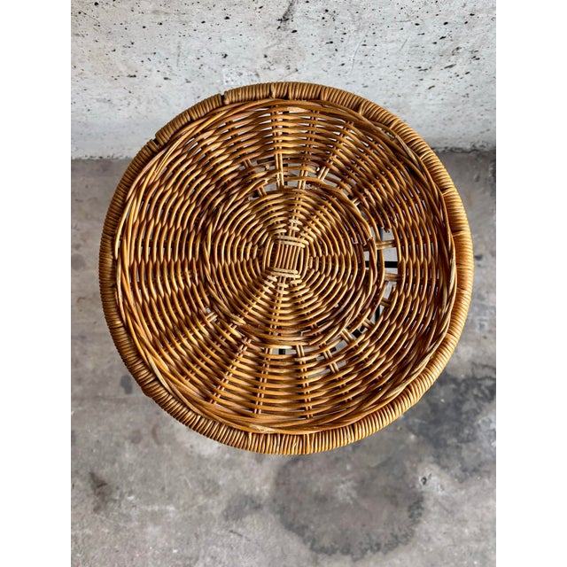 1960s Vintage Mid-Century Iron & Wicker Barstools, Attributed to Arthur Umanoff, Pair For Sale - Image 5 of 6