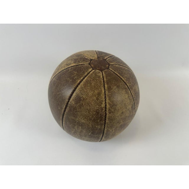 Brown Leather Medicine Ball, Poland, 1950s For Sale - Image 8 of 9