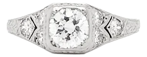 Antique Art Deco Filigree Platinum Old European Cut Diamond Ring
