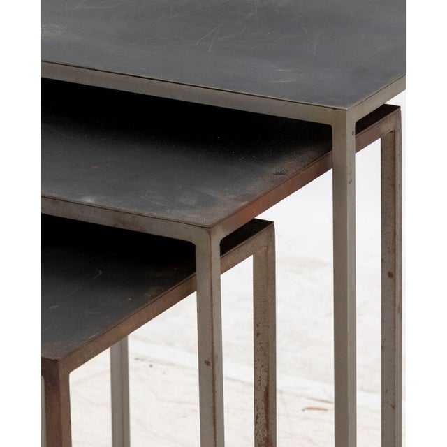 Set of Three Modern Wrought Iron Nesting Tables. 24" H x 18" W x 14" D. Provenance: From a West 12th Street Estate.