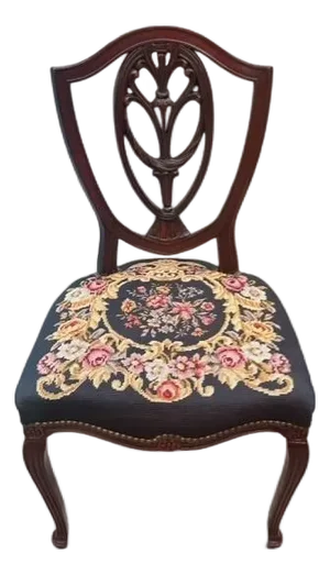 Vintage Federal Style Shield Back Side Chair W/ Floral Needlepoint Seat