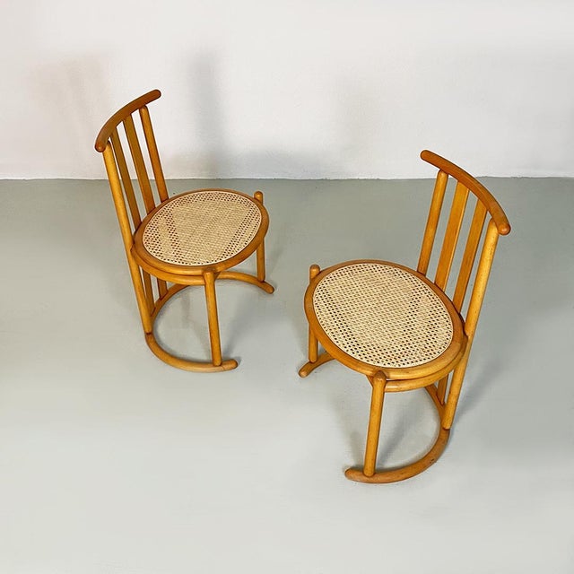 Set of Italian Modern Wood and Vienna Straw High Backed Chairs, 1980s For Sale - Image 11 of 13