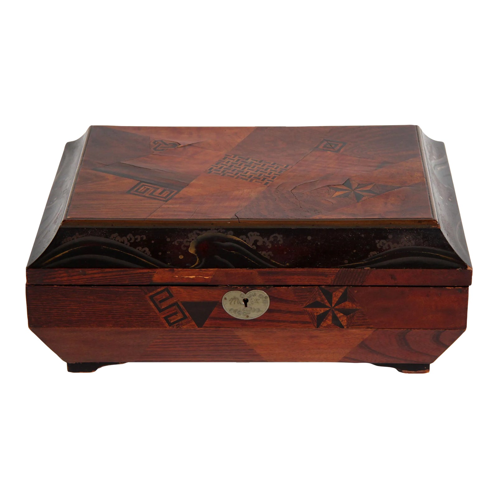 Antique Late 19th Century Japanese Marquetry & Lacquer Jewelry Box