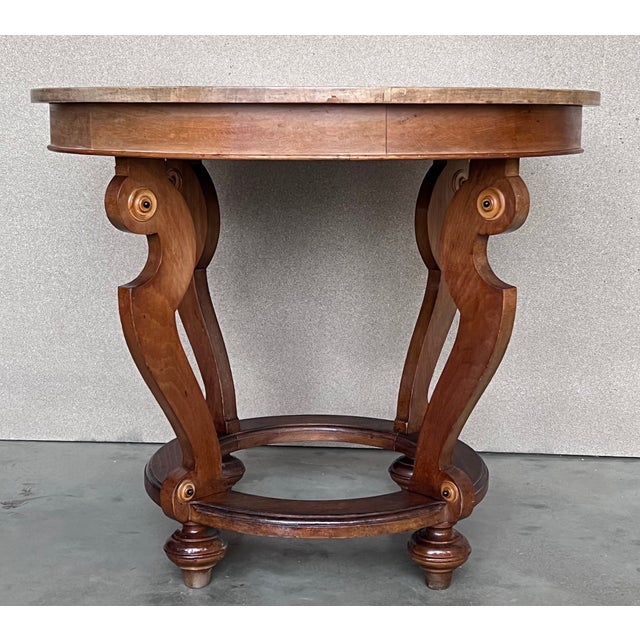 20th French Marquetry Round Center Table With Four Cabriole Legs '2 Available' For Sale - Image 4 of 11