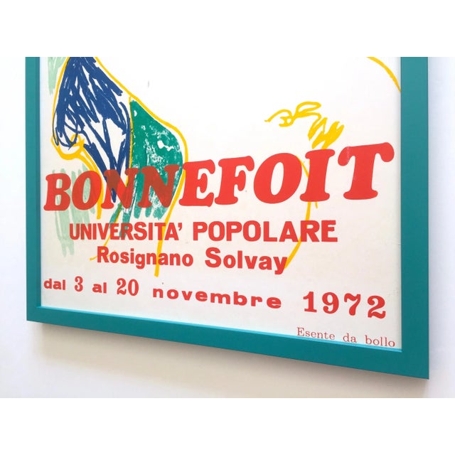 Turquoise Alain Bonnefoit Vintage 1972 Silkscreen Print Framed Collector's Italian Exhibition Poster " Femme Nue Allongee " For Sale - Image 8 of 13