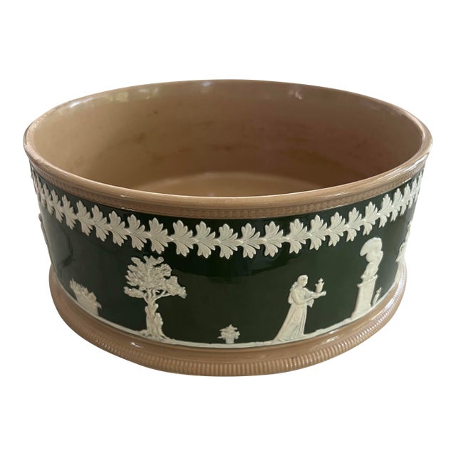 Antique Copeland Late Spode Jasperware Green Planter or Bowl For Sale