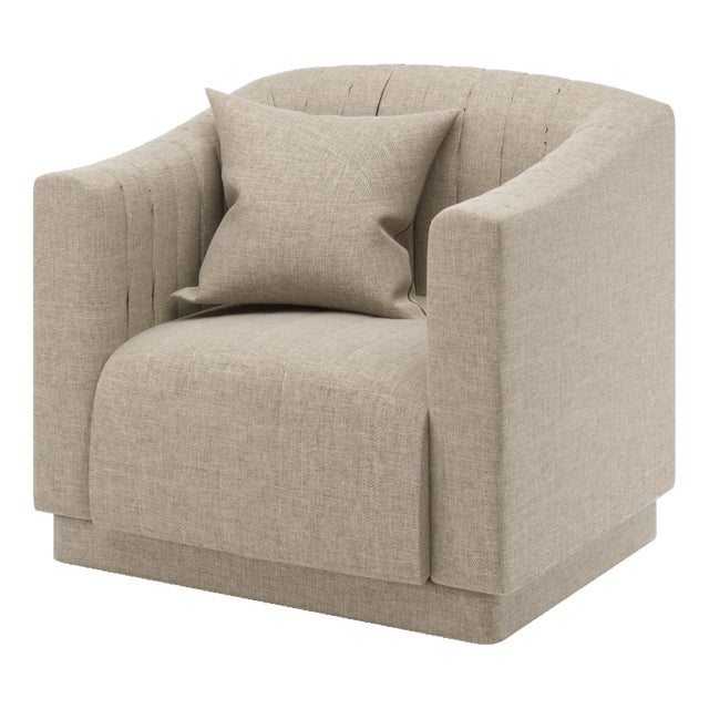 Modern Armchair with White Linen Uphostery For Sale