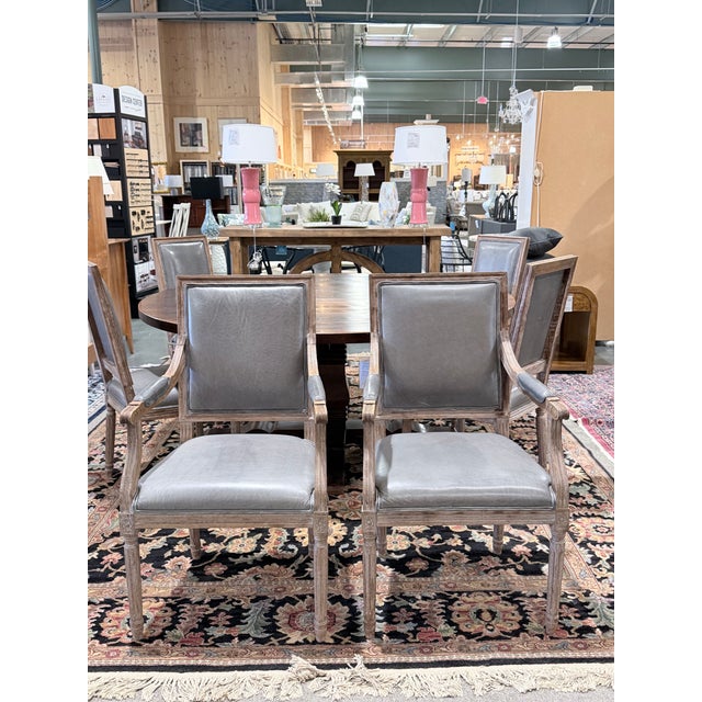 Set of 6 Restoration Hardware French Square Back Leather Dining Chairs For Sale In New York - Image 6 of 12