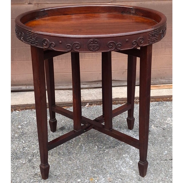 Mid 19th Century 19th Century Chinese Carved Hongmu Hardwood Tray on Stand For Sale - Image 5 of 14