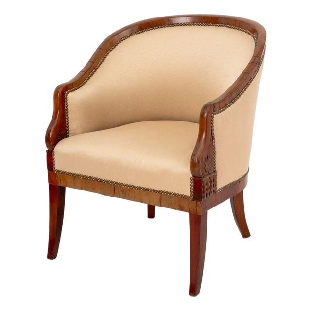 Biedermeier Upholstered Fruitwood Tub Chair For Sale