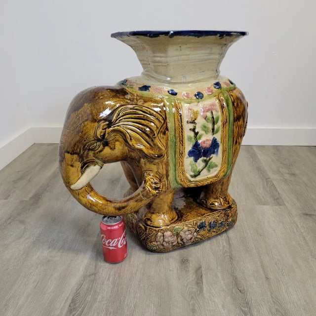 A richly glazed ceramic elephant garden seat or stand, dating to the Republic period (circa 1920s–40s). Hand-molded and...