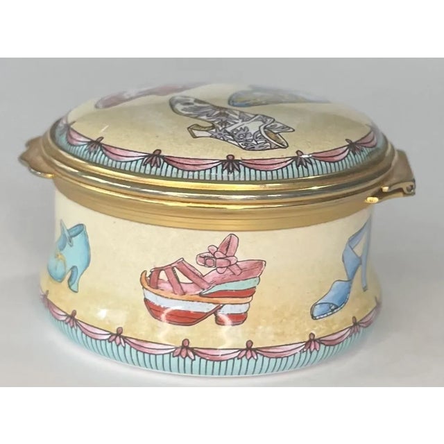 Vintage Halcyon Days enamel trinket box, made in England and decorated with whimsical flair. English trinket box is...
