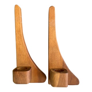 Mid-Century Modern Wooden Wall Candle Sconces – Pair For Sale