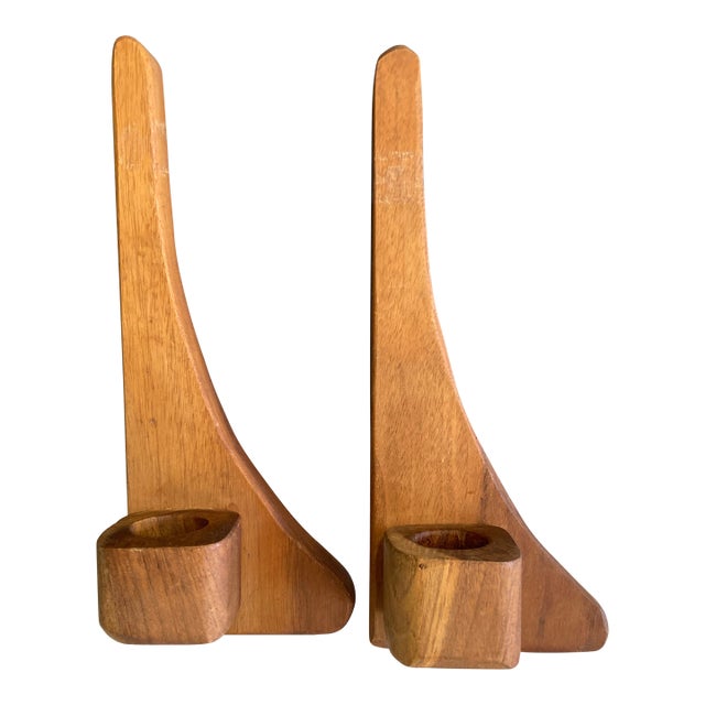 Mid-Century Modern Wooden Wall Candle Sconces – Pair For Sale