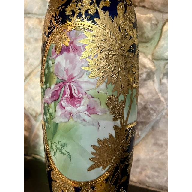 Japanese Early 20th Century Japanese Cobalt and Gold Vase With Iris Motif (Converted to Lamp) For Sale - Image 3 of 11