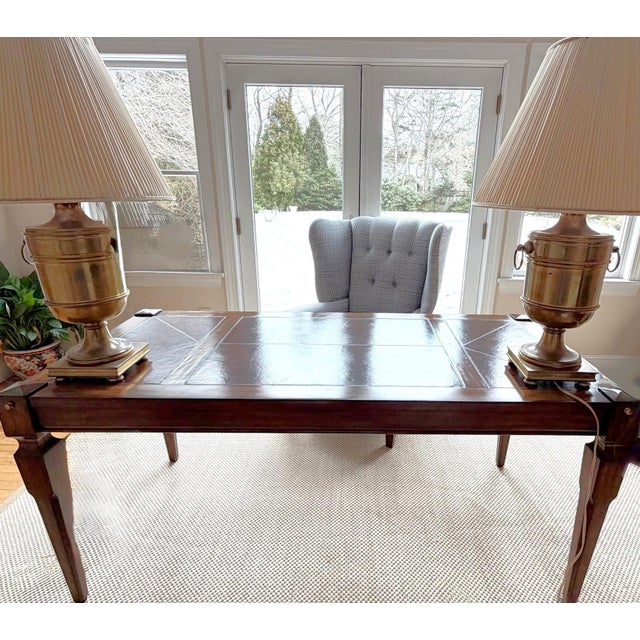 Campaign Style Leather Top Writing Desk and Leather Chair, Set of 2 For Sale - Image 18 of 18
