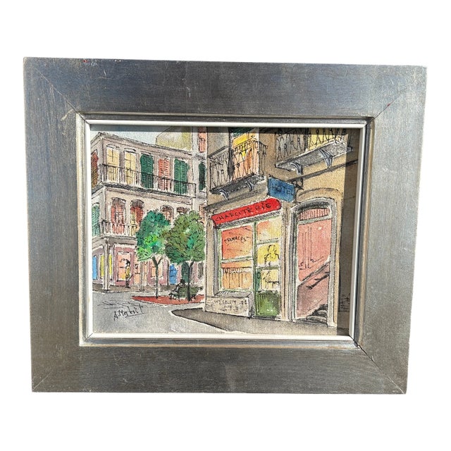 Charming 20th C. French / Parisian City Scene - Original Watercolor on Paper in Artisan Frame For Sale