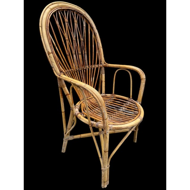 Brown Provençal Rattan Armchairs and Chairs, France, 1960s, Set of 4 For Sale - Image 8 of 18
