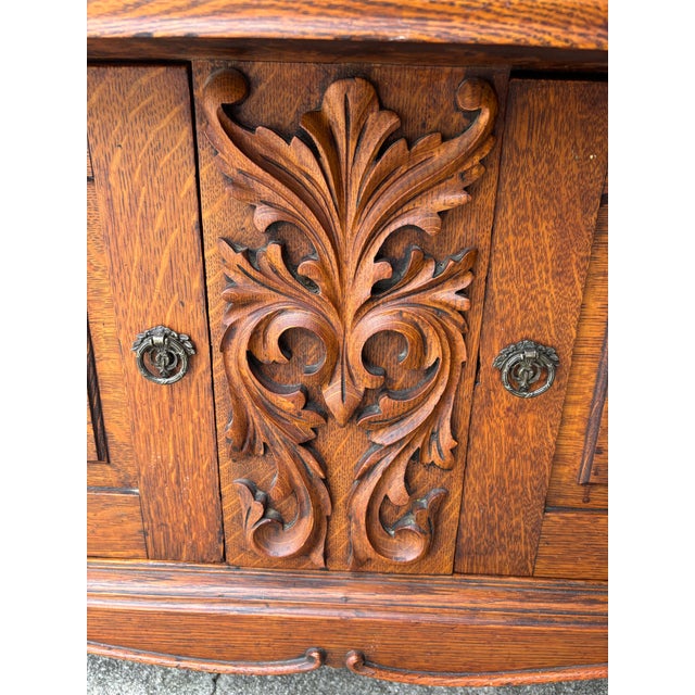 Late 19th Century Antique Tiger Oak Buffet / Sideboard, Featuring Barley Twist Columns and Serpentine Front For Sale - Image 5 of 10