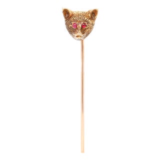Vintage 14k Gold Figural Bear Head Stickpin For Sale