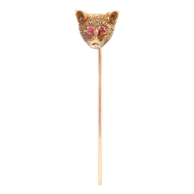 Vintage 14k Gold Figural Bear Head Stickpin For Sale