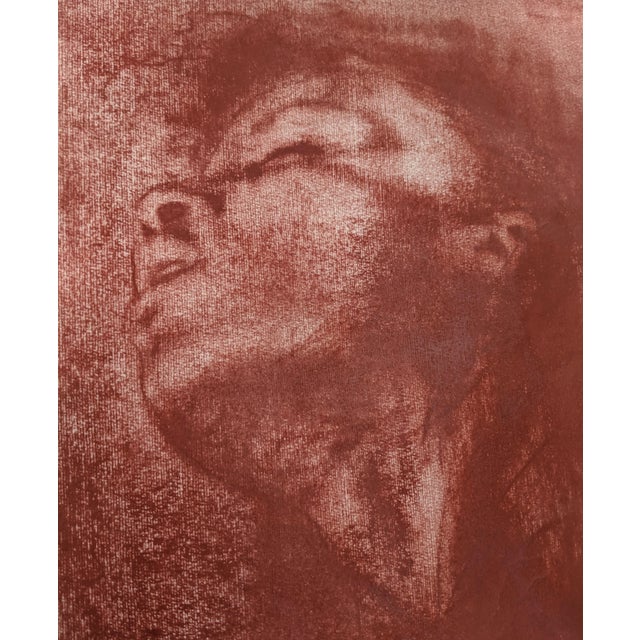 Burnt Umber Vintage Original Pastel Portrait Drawing Framed For Sale - Image 8 of 9