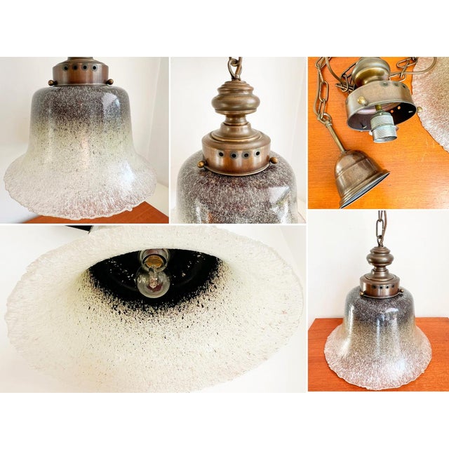 Vintage Mushroom Pendant Lamp in Brass and Hand-Blown Glass from Peill & Putzler, Germany, 1970s For Sale - Image 9 of 11