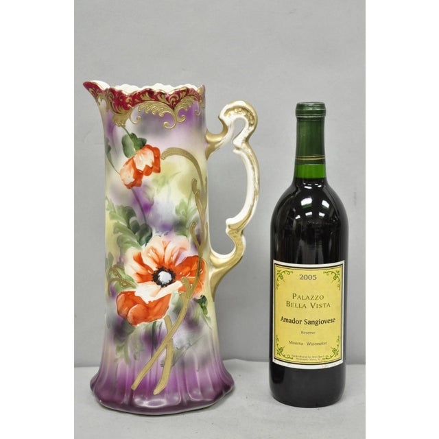 Antique Nishiku Royal Nippon Hand Painted Floral Gold Gilt Handle Water Pitcher with Scalloped Edge. Circa Early 20th...