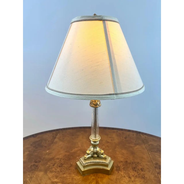 Traditional Vintage Empire Style Brass Fluted Crystal Column Table Lamp 1970's , a Pair For Sale - Image 3 of 11