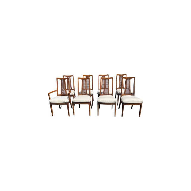 Brown Mid 20th Century The Halle Bros Mid Century Modern Walnut Cane Back Dining Room Set 8 Chairs For Sale - Image 8 of 18