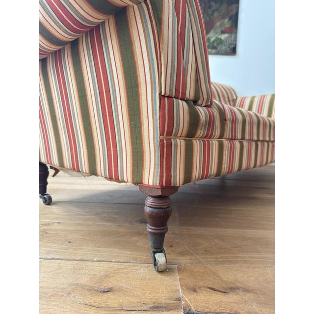 English Country House Deep Striped Scrolling Sofa For Sale - Image 9 of 10