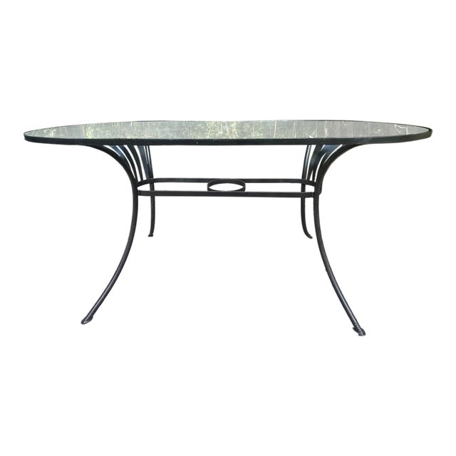 Mid 20th Century Francois Carre Restored Patio Dining Table With New Glass Insert, Attributed For Sale