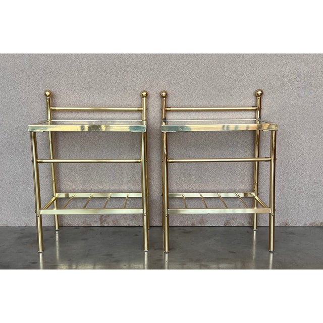 Pair of Midcentury Italian Bronze and Glass With Nightstands With Crest For Sale - Image 6 of 11