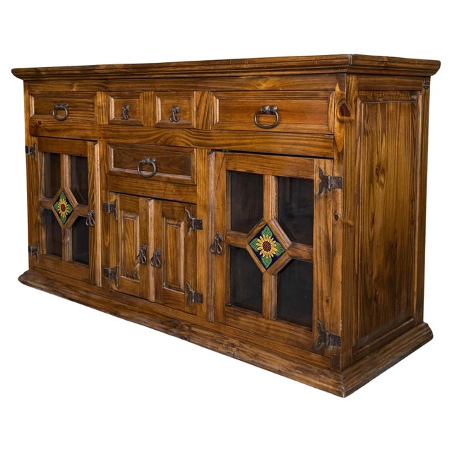 20th Large Catalan Spanish Baroque Light Oak Tuscan Credenza or Buffet For Sale - Image 15 of 18