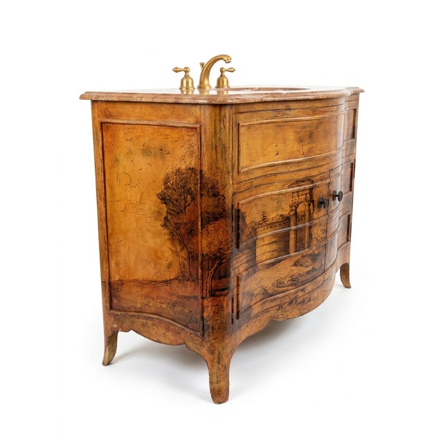 2001 Custom Evans & Brown Hand-Painted Bombé Vanity For Sale - Image 4 of 7