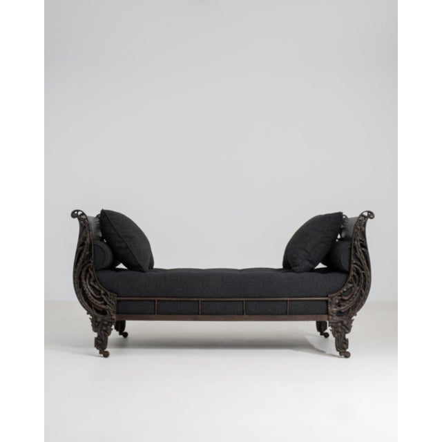 French 19th Century France Deep Ebony Black Carved Daybed With Upholstered Bolsters For Sale - Image 3 of 11