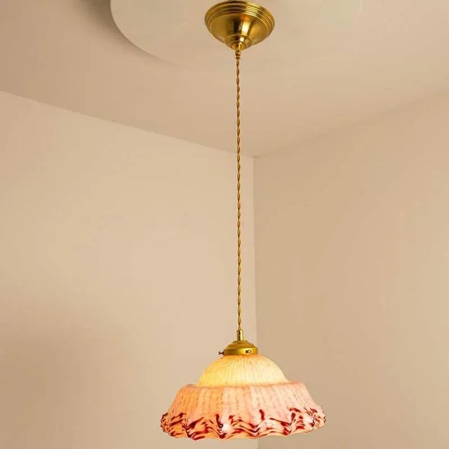 Art Deco Hand-Blown Pink Ruffled Murano Glass Pendant, 1970s For Sale - Image 6 of 11