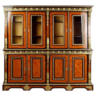 20th Century French Louis XIV Style Bibliotheque Bookcase Cabinet For Sale