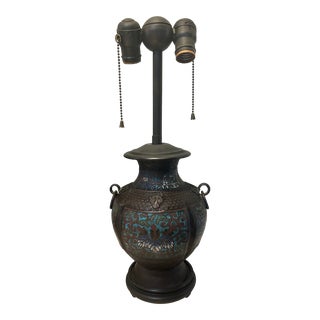 Early 20th Century Japanese Champleve Enameled Bronze Urn Lamp For Sale