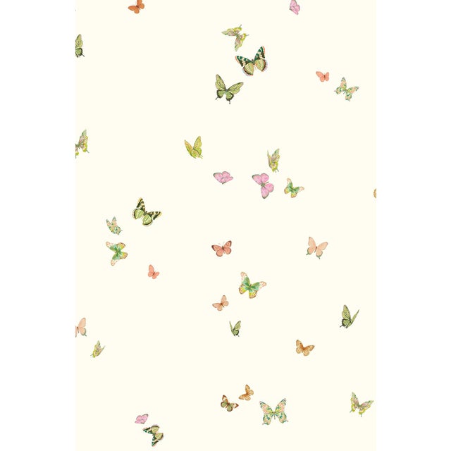 Chinoiserie Butterfly Grove Grasscloth Wallpaper by House Party | Vanilla Cream | 8 Yards For Sale - Image 3 of 8