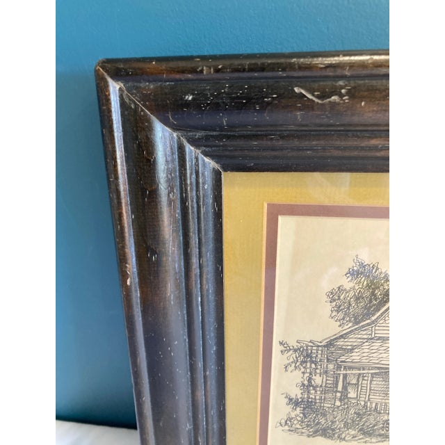 1974 Vintage Framed Architectural House Illustration, Signed For Sale In Oklahoma City - Image 6 of 8