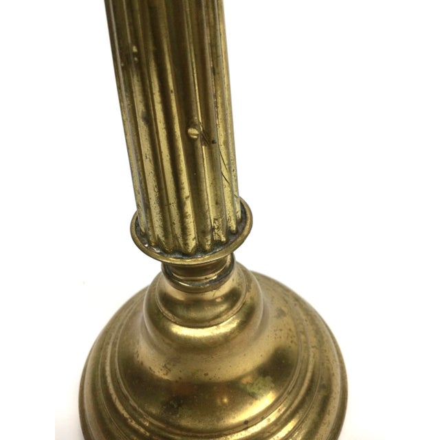 Nice clean pillar style candle holder. In wonderful vintage condition. The patina is so lovely. No makers mark on this...