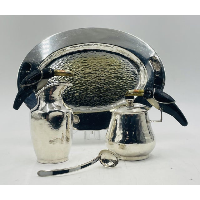 Silver 1980s Silver Plated Toucan Tea Service by Emilia Castillo for Los Castillo, Mexican Set of 3 For Sale - Image 8 of 18